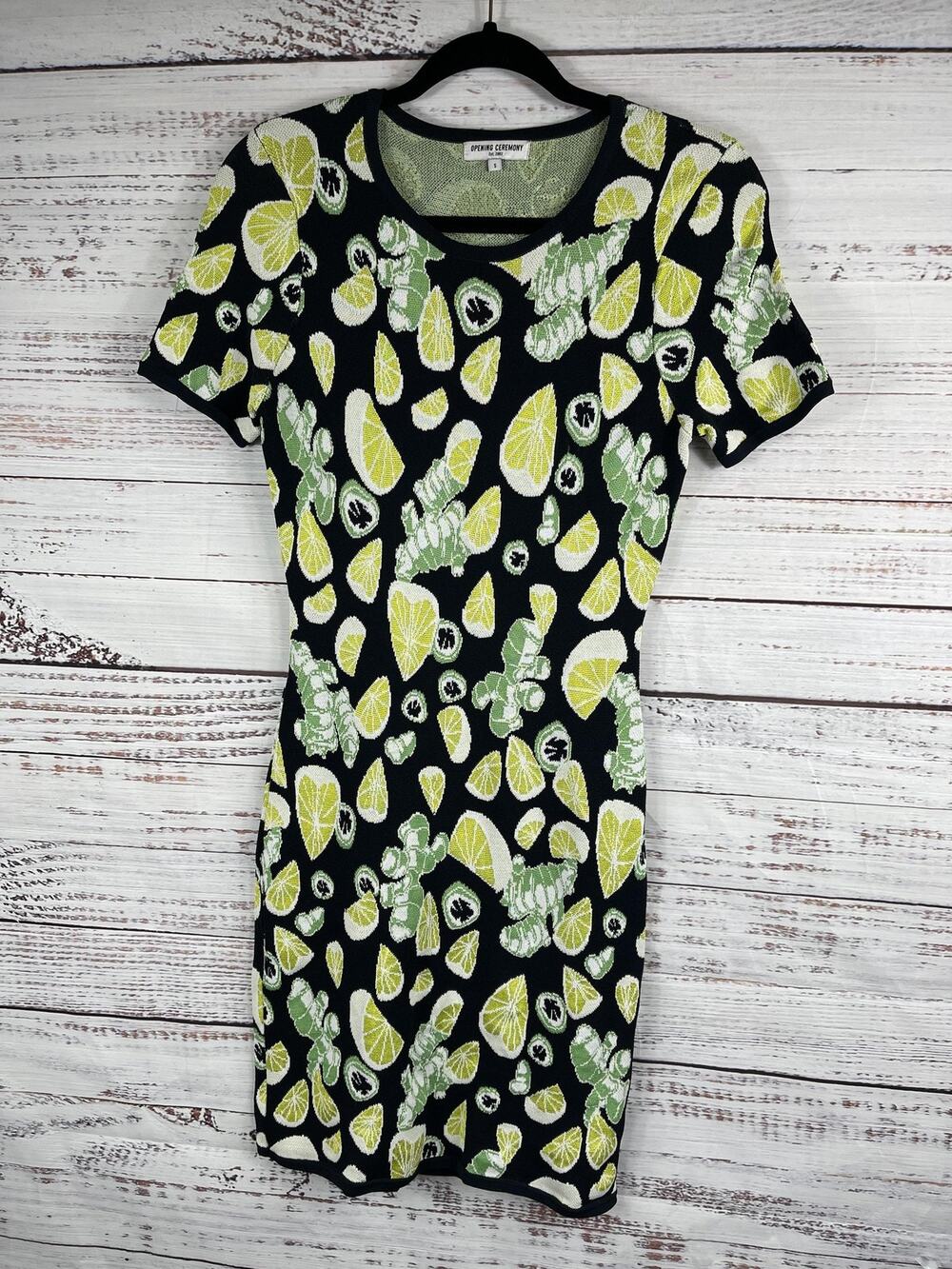 Opening Ceremony Dress Women's Small Knit Bodycon Lemon Ginger Graphic Print